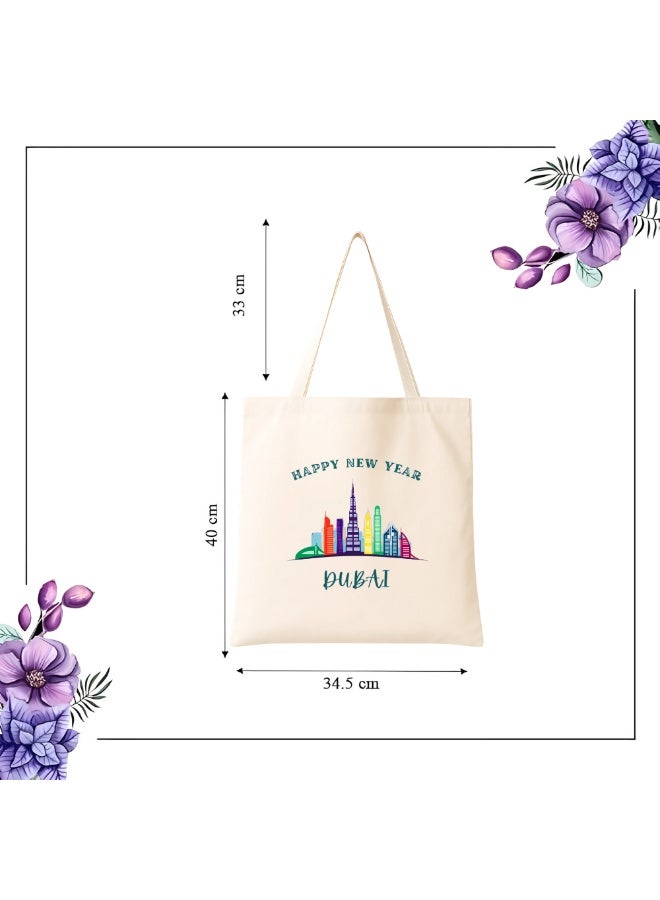 PRINTSHOP4ME New Year Cotton Bag With Dubai Design-Eco-Friendly Canvas Cotton Tote Bag With Printed For Women-Reusable Bag,Party Gift Idea And Cotton Gift Bag - Image 3